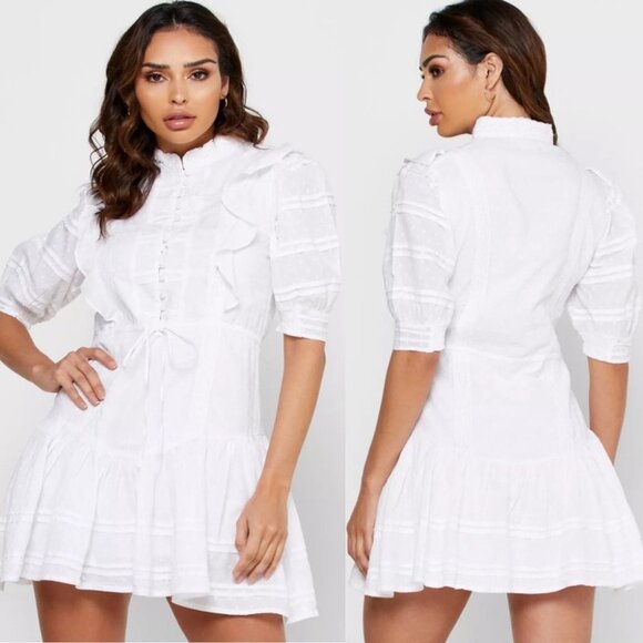 NWT Bardot Henriette White Mini Dress Lace CottonSize Medium or 8 Boho Romantic - Picture 2 of 16